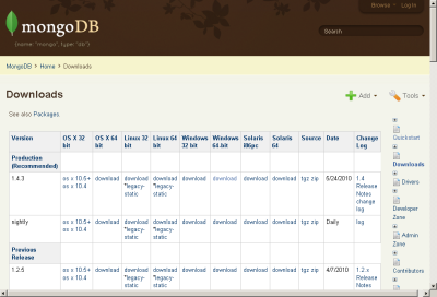 MongoDB ダウンロードサイト